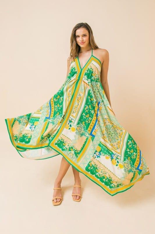 Make me Feel- women printed hanky dress halter and low back - Esme and Elodie