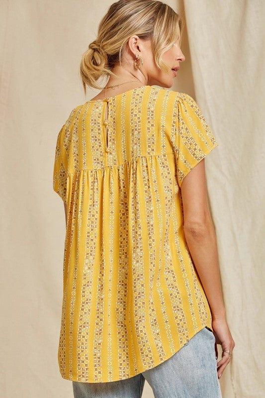 Marigold- plus size womens baby doll top in marigold with embroidery yoke - Esme and Elodie