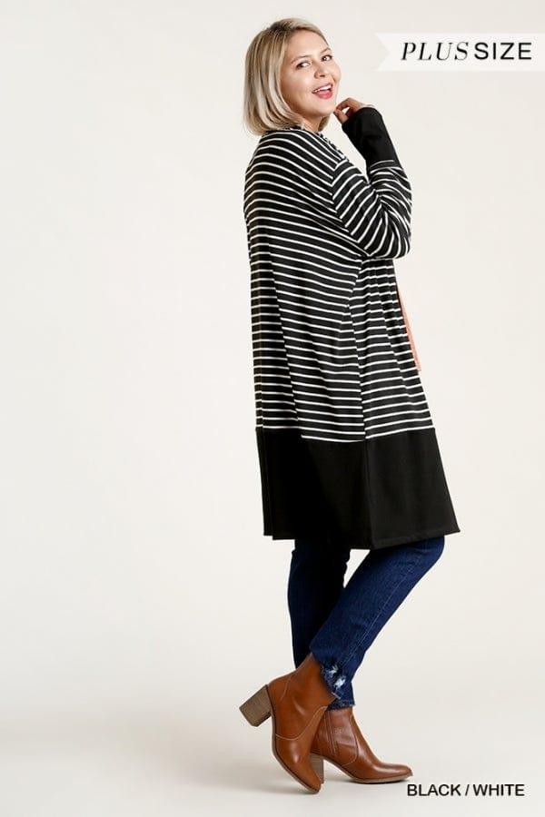 Marty- plus size black and white striped cardigan - Esme and Elodie