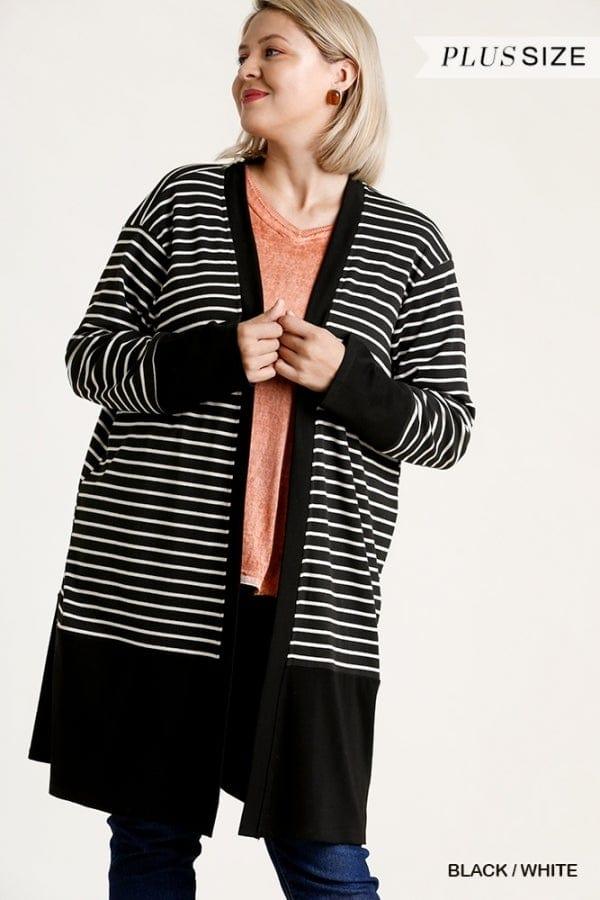 Marty- plus size black and white striped cardigan - Esme and Elodie