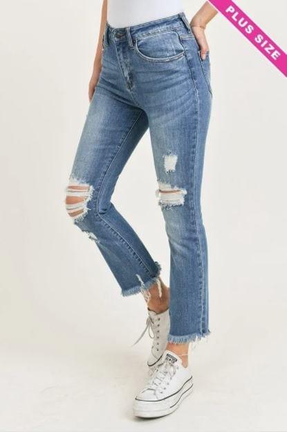 Maya-high rise distressed vintage ankle straight leg jeans - Esme and Elodie