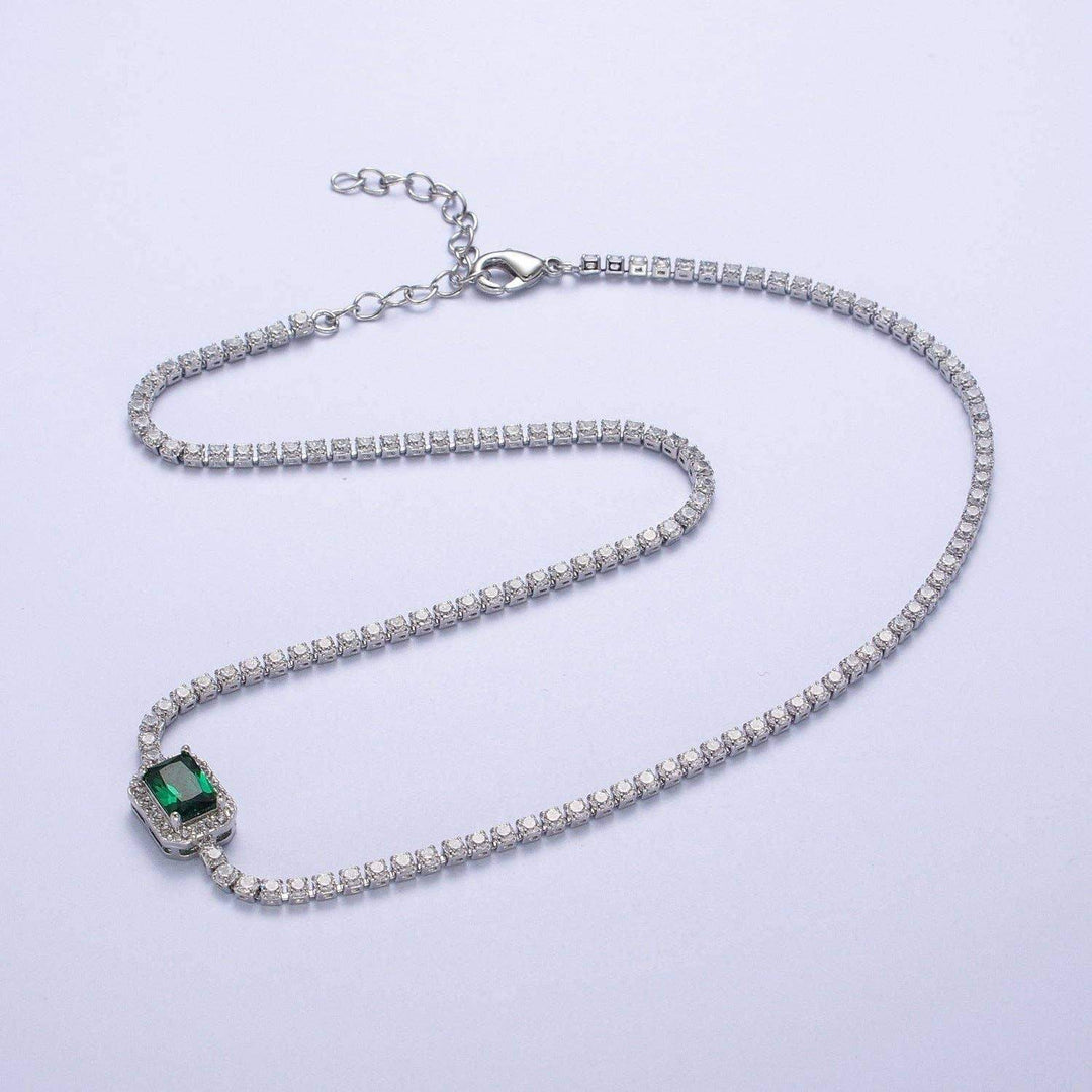 Micro Paved Baguette Cubic Zirconia Tennis Chain Choker Necklace in Green - Esme and Elodie