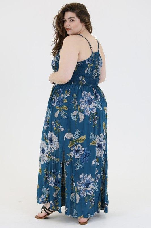 Midnight Navy- Plus size dark navy faux floral dress with side slits - Esme and Elodie