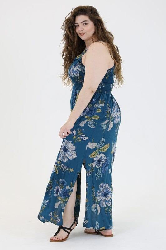 Midnight Navy- Plus size dark navy faux floral dress with side slits - Esme and Elodie