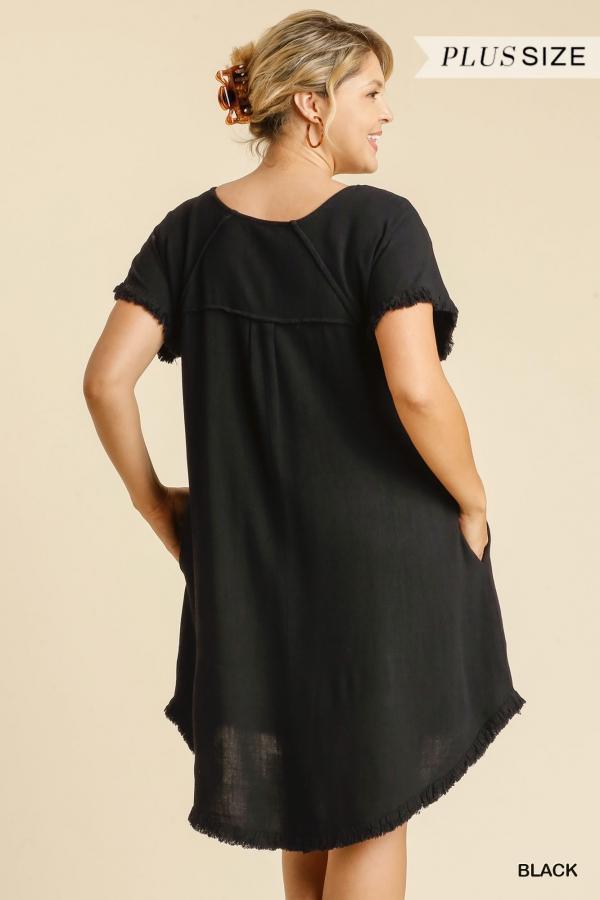 Midnight- womens and plus classic a-line dress in linen with pockets - Esme and Elodie