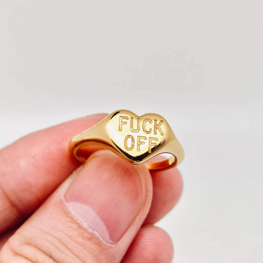Mio Queena - "Fuck Off" Heart-shaped 18K Gold Plated Stainless Steel Ring - Esme and Elodie