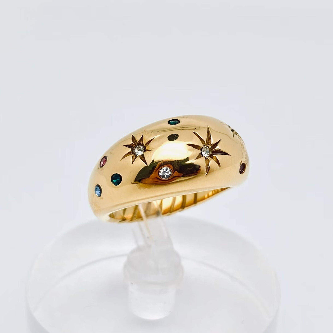 Mio Queena - Hexagram Zircon 18K Gold Plated Stainless Steel Ring - Esme and Elodie