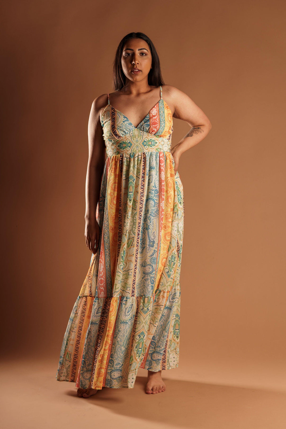 Mixed Pattern Womens maxi dress in citrus - Esme and Elodie
