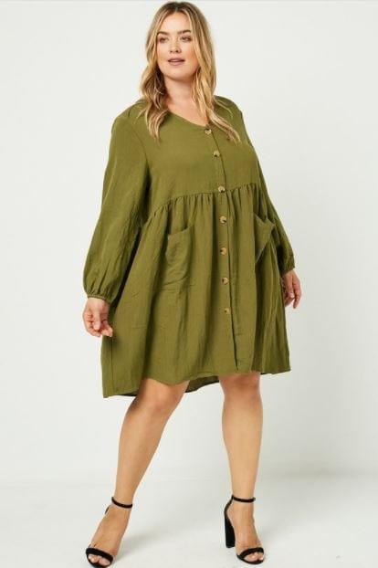 Mochi- plus size linen blend button down dress - Esme and Elodie