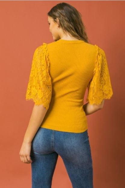 Women's Mona Lisa- women's lace sleeve sweater top in mustard - Esme and Elodie