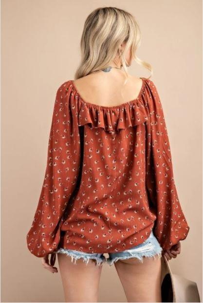 More than Words- printed floral ruffle front long sleeve top - Esme and Elodie
