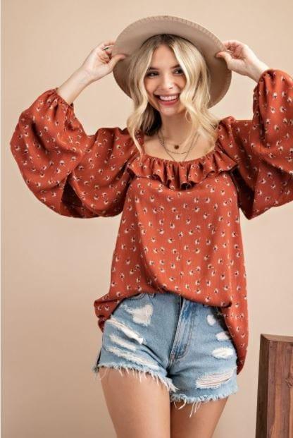More than Words- printed floral ruffle front long sleeve top - Esme and Elodie