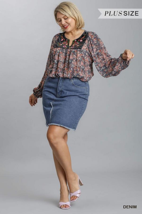 Plus Women's Morning Star- plus size non-stretch denim skirt - Esme and Elodie