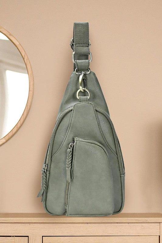 Moss Green Leather Sling Bag- Free People Dupe - Esme and Elodie