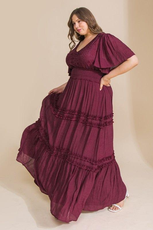Mulberry Wine plus size solid lace maxi dress - Esme and Elodie