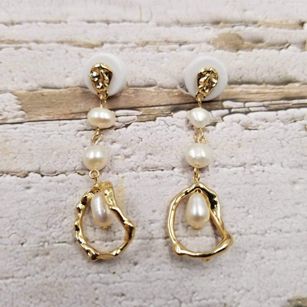 Natural Pearl Dangle Earrings in Gold - Esme and Elodie