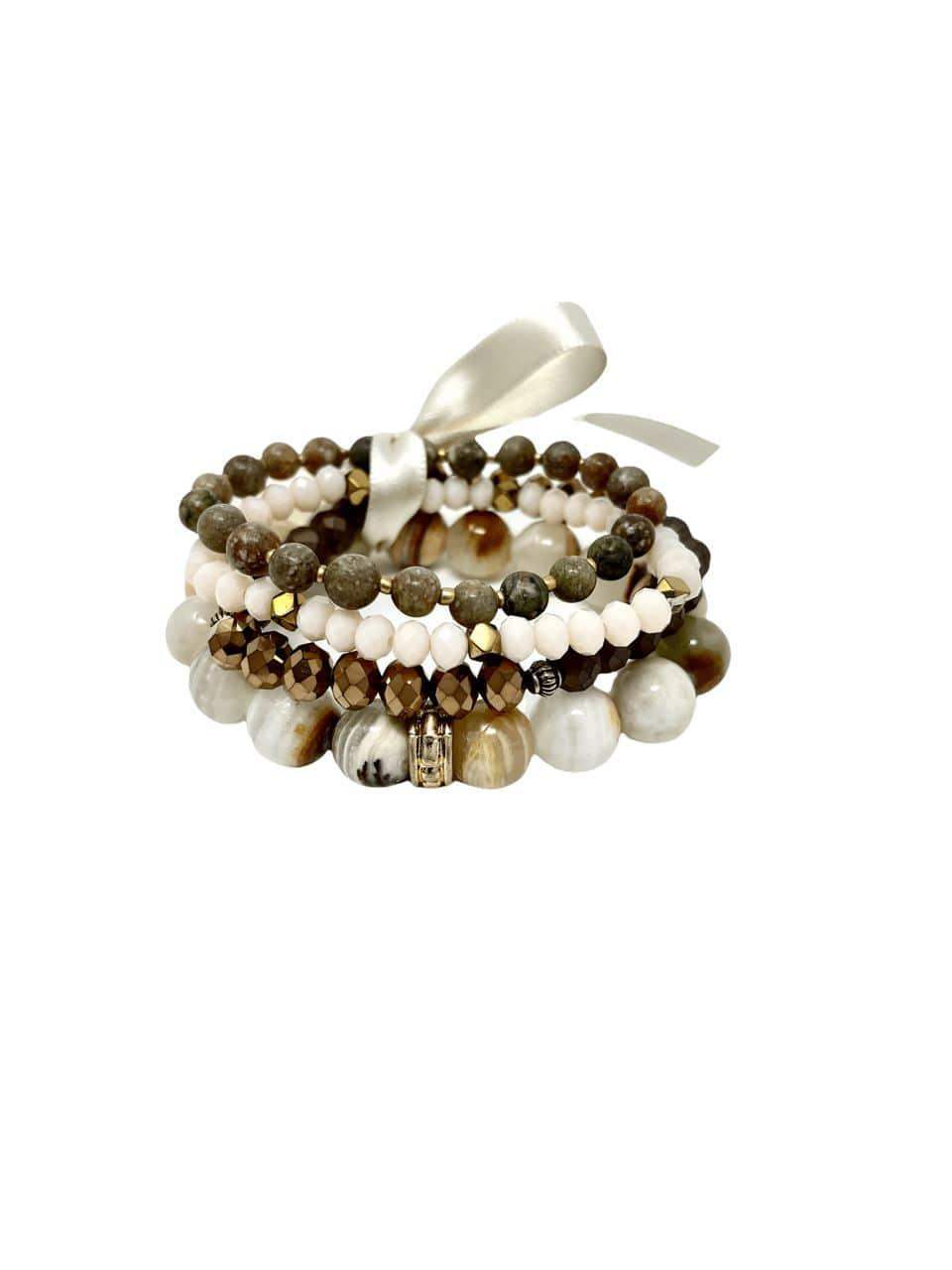 Neutral Brown Stone Bracelet Set - Esme and Elodie