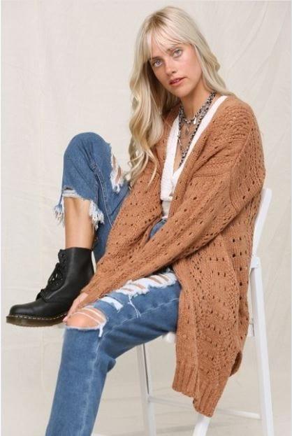 Never Ever- women's open sweater cardigan in pointelle knit - Esme and Elodie