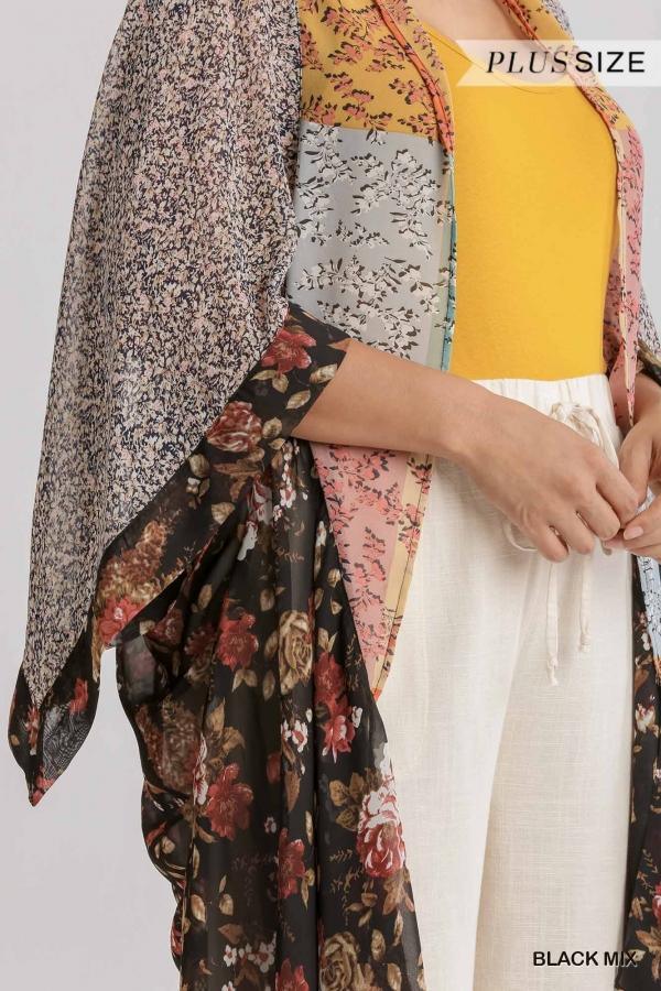 Nighttime Garden- plus size mixed floral kimono in black mix - Esme and Elodie