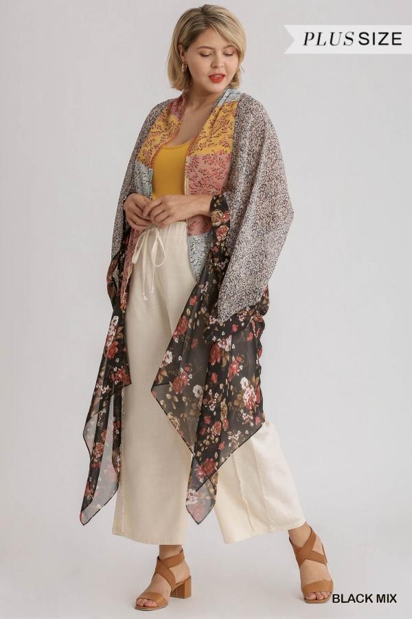 Nighttime Garden- plus size mixed floral kimono in black mix - Esme and Elodie