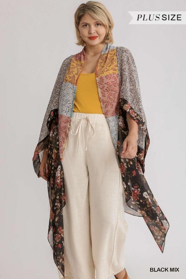 Nighttime Garden- plus size mixed floral kimono in black mix - Esme and Elodie