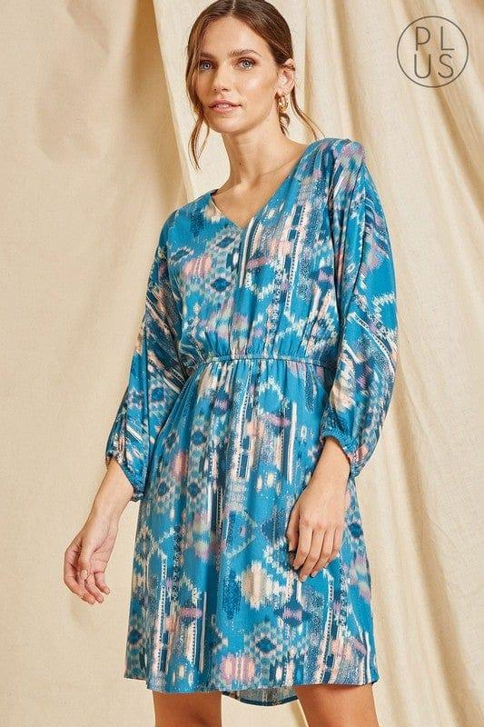 Oceanic- plus size aztec dolman sleeve dress - Esme and Elodie