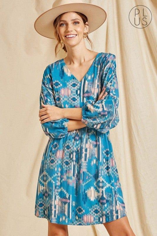 Oceanic- plus size aztec dolman sleeve dress - Esme and Elodie