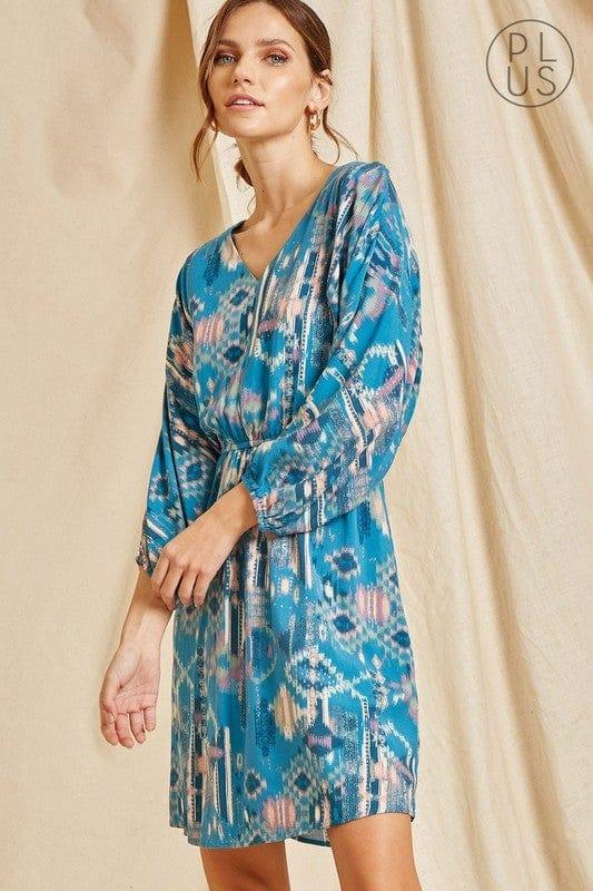 Oceanic- plus size aztec dolman sleeve dress - Esme and Elodie