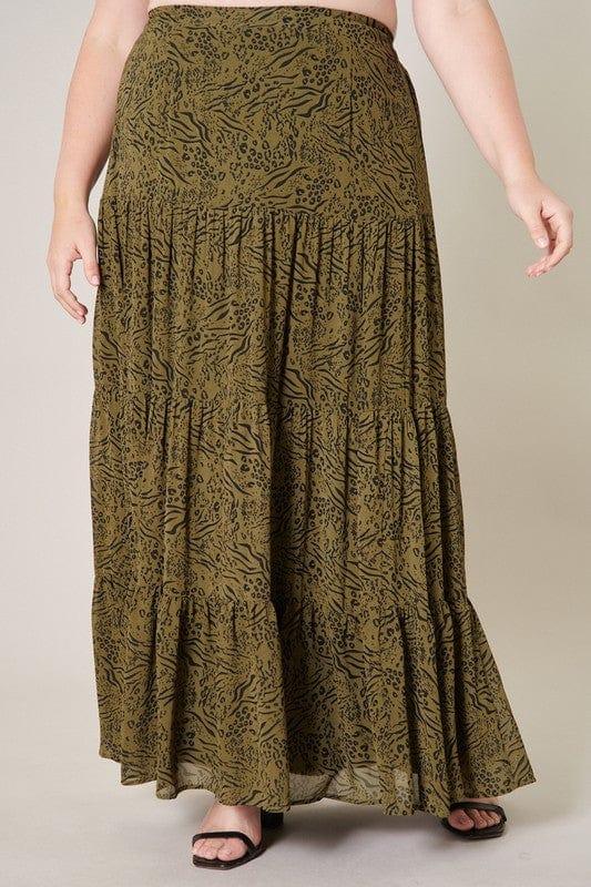Plus Women's Olive Cheetah Maxi Skirt - Esme and Elodie