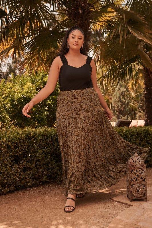 Plus Women's Olive Cheetah Maxi Skirt - Esme and Elodie