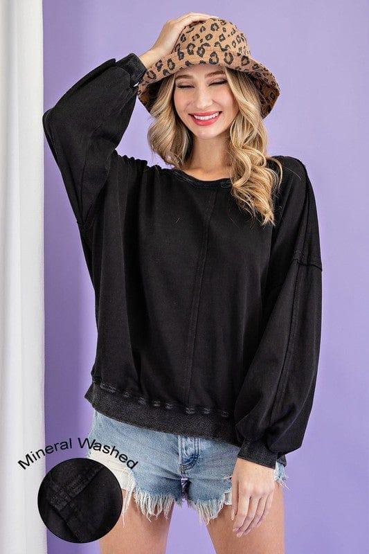 Open Back Women's sweatshirt in washed black mineral - Esme and Elodie