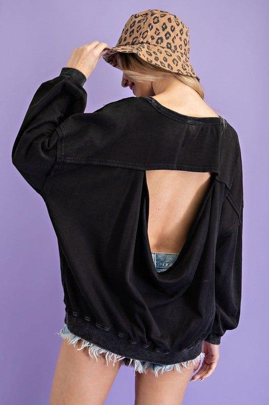 Open Back Women's sweatshirt in washed black mineral - Esme and Elodie