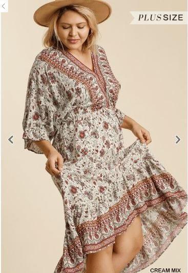 Paisley Print V-Neck Half Ruffled Sleeve Dress with High Low Hem - Esme and Elodie