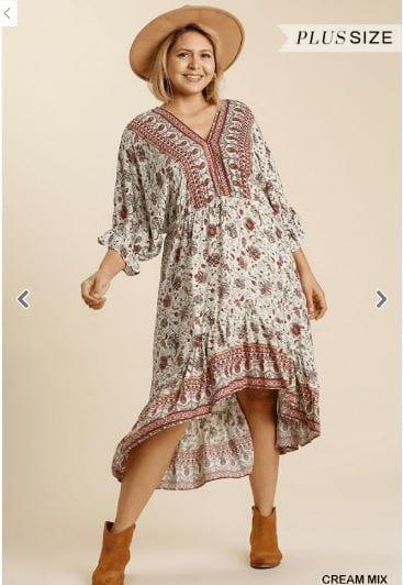 Paisley Print V-Neck Half Ruffled Sleeve Dress with High Low Hem - Esme and Elodie