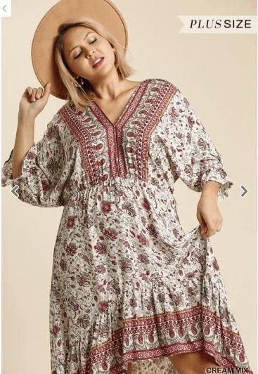 Paisley Print V-Neck Half Ruffled Sleeve Dress with High Low Hem - Esme and Elodie