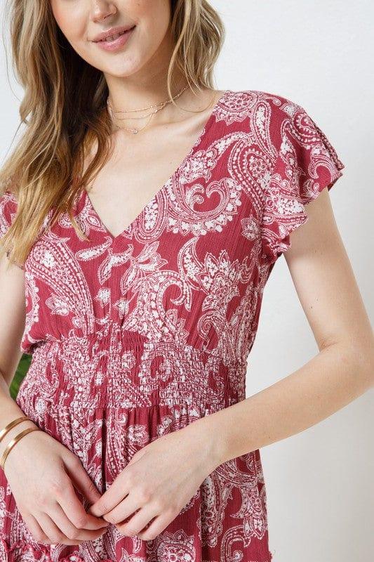 PAISLEY RUFFLE SMOCKED WAIST FLARE DRESS - Esme and Elodie