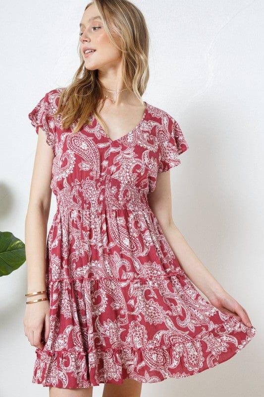 PAISLEY RUFFLE SMOCKED WAIST FLARE DRESS - Esme and Elodie