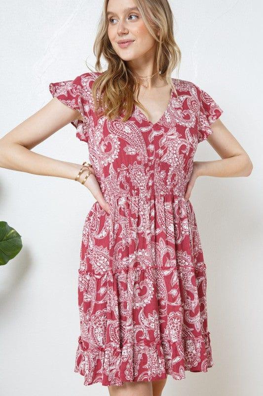 PAISLEY RUFFLE SMOCKED WAIST FLARE DRESS - Esme and Elodie