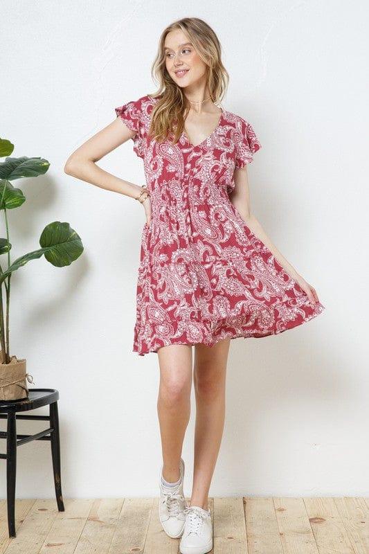 PAISLEY RUFFLE SMOCKED WAIST FLARE DRESS - Esme and Elodie