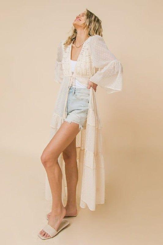 Palm Springs- textured maxi coverup with open front detail - Esme and Elodie