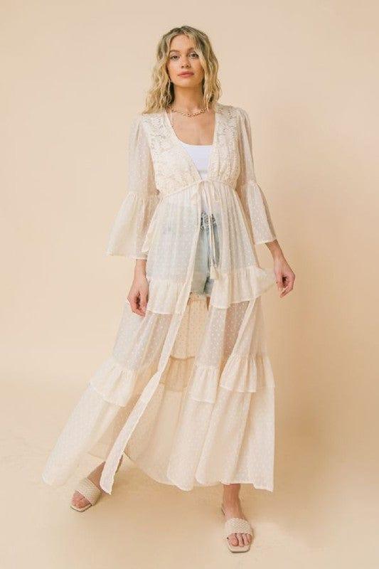 Palm Springs- textured maxi coverup with open front detail - Esme and Elodie