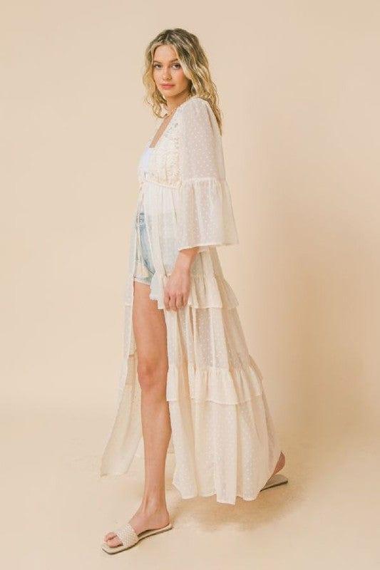 Palm Springs- textured maxi coverup with open front detail - Esme and Elodie