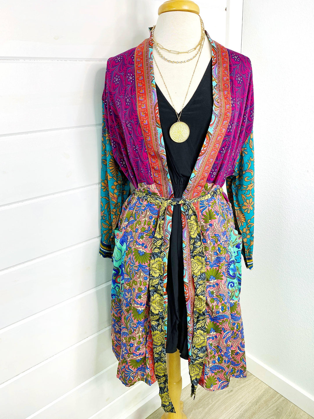 Patchwork Silk Kimono Robe - Short Length - Esme and Elodie