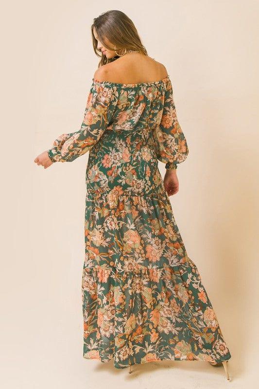 Women's Peacock Paisley womens woven maxi dress off the shoulder - Esme and Elodie