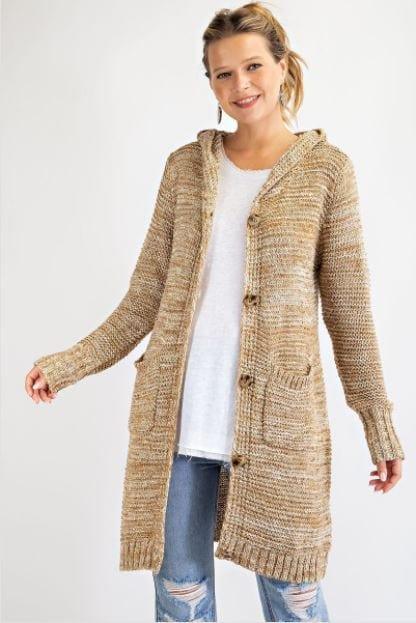 Peanut Butter Burger- women's medium weight chunky knit cardigan with hood - Esme and Elodie
