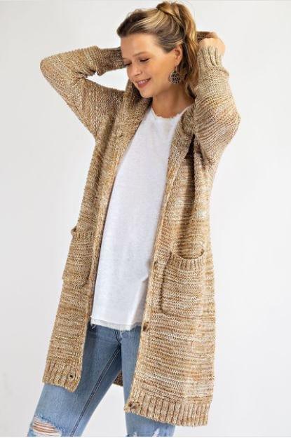 Peanut Butter Burger- women's medium weight chunky knit cardigan with hood - Esme and Elodie
