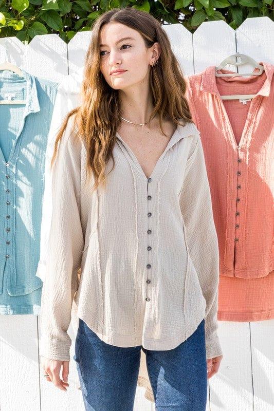 pintuck longsleeve button up in double gauze - Esme and Elodie
