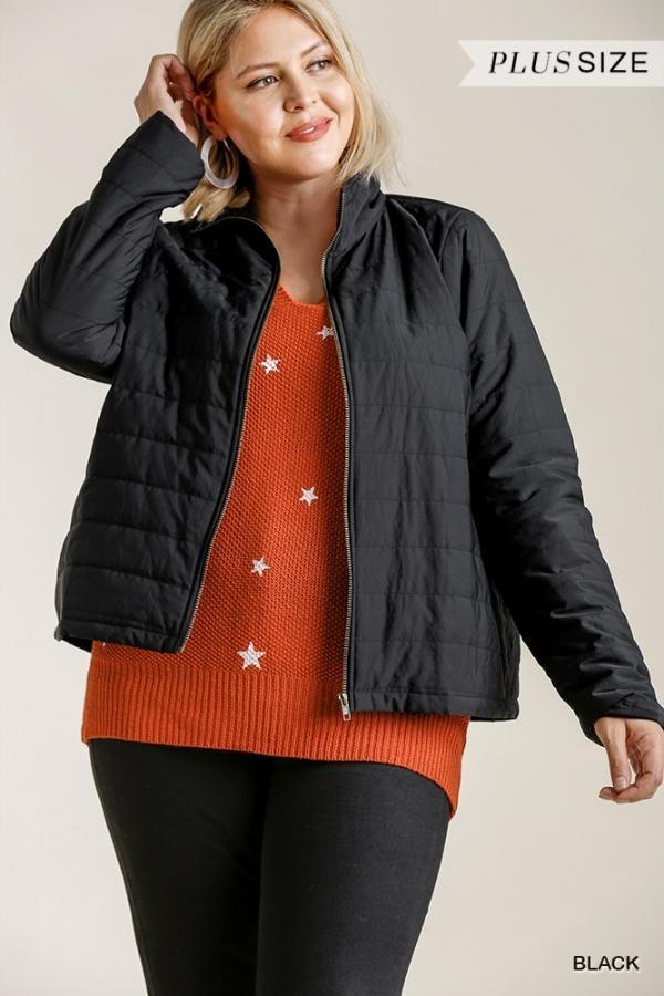 Pitch Black- plus size lightweight puffer jacket - Esme and Elodie