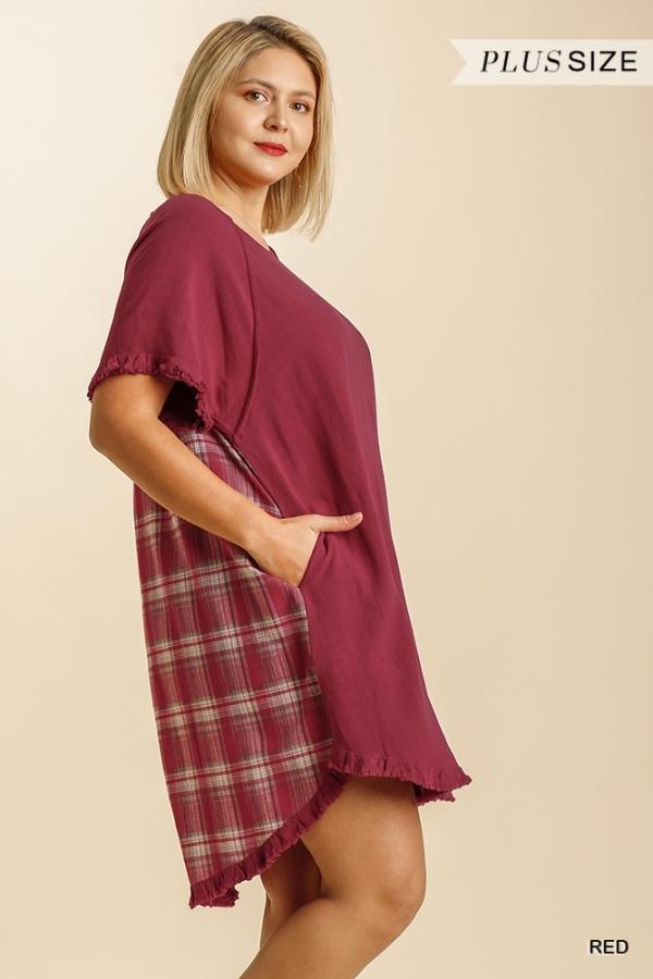 Plaid about you- Plus size A-line plaid and red dress - Esme and Elodie