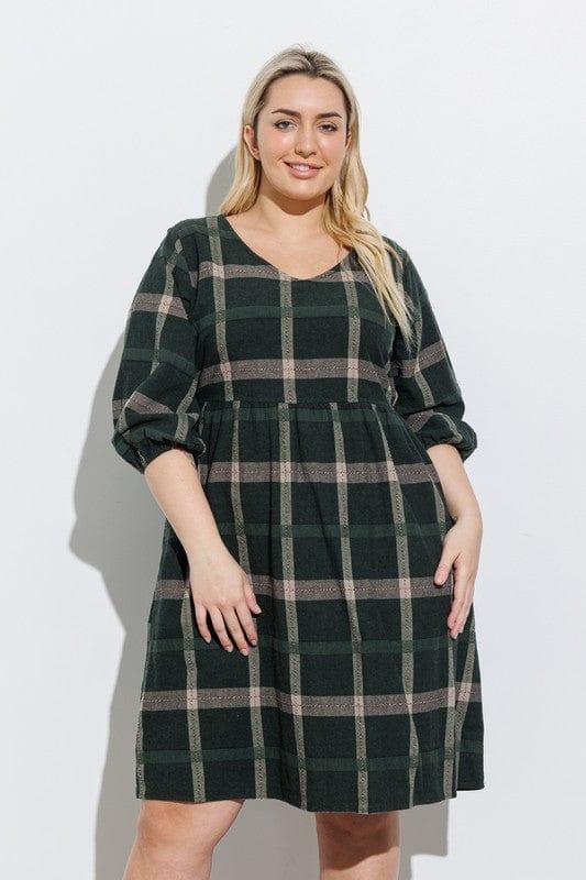 Women's Plaid midi dress with side pockets in hunter, navy and gray - Esme and Elodie